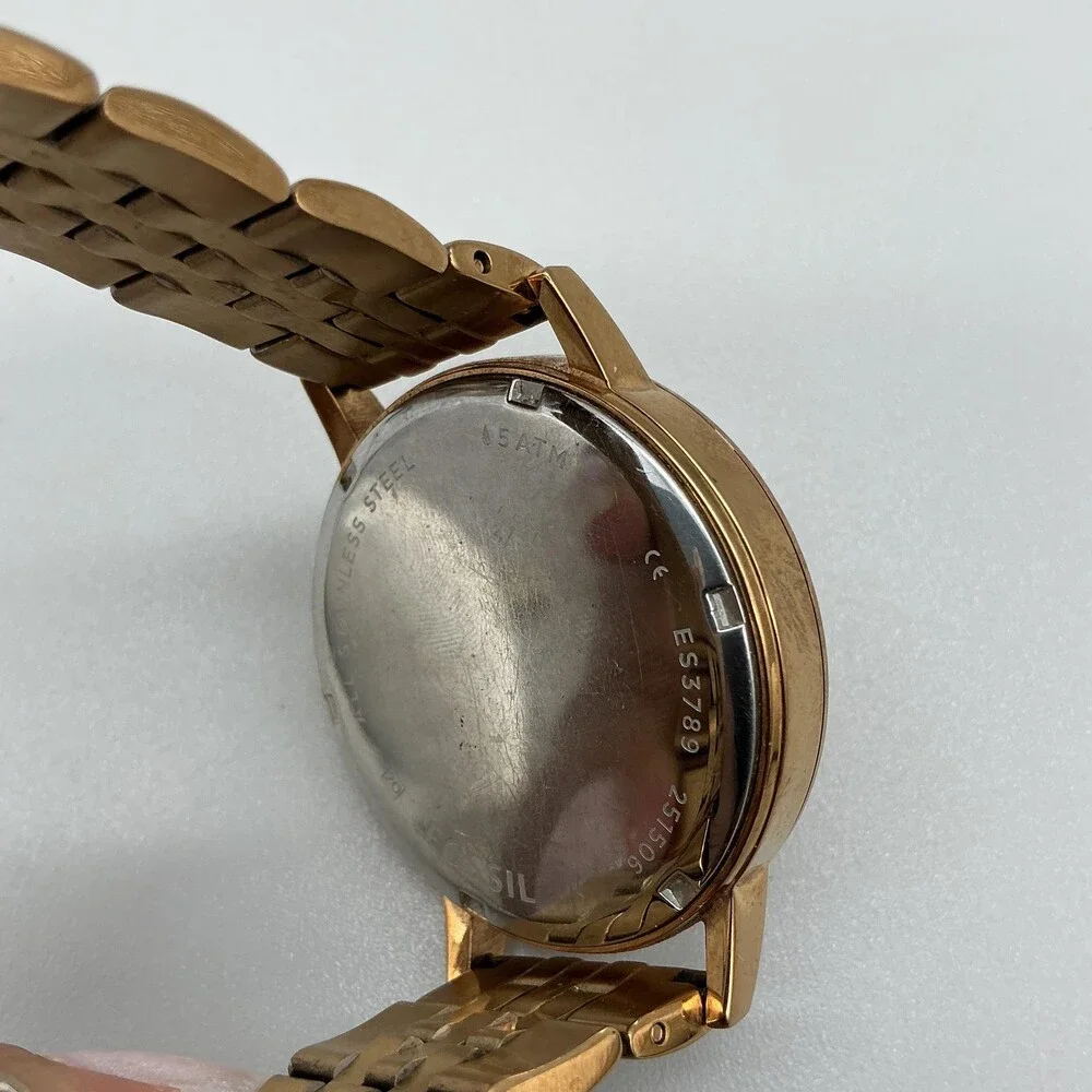 Fossil Muse ES3789 Womens Watch 40mm Rose Gold Tone Bracelet Date New Battery 6